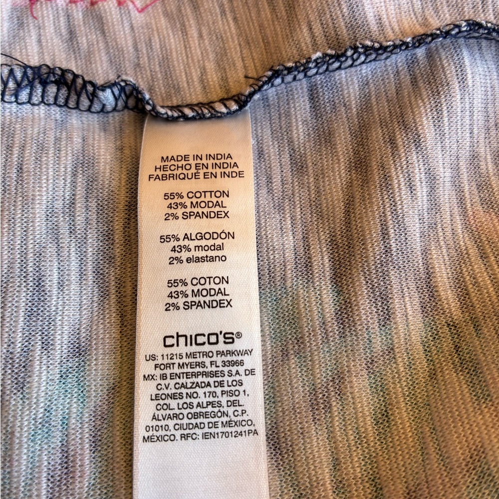 NWT CHICO’S Blue Floral Short Sleeve Beaded Dress Size Large (2) - Picture 8 of 9